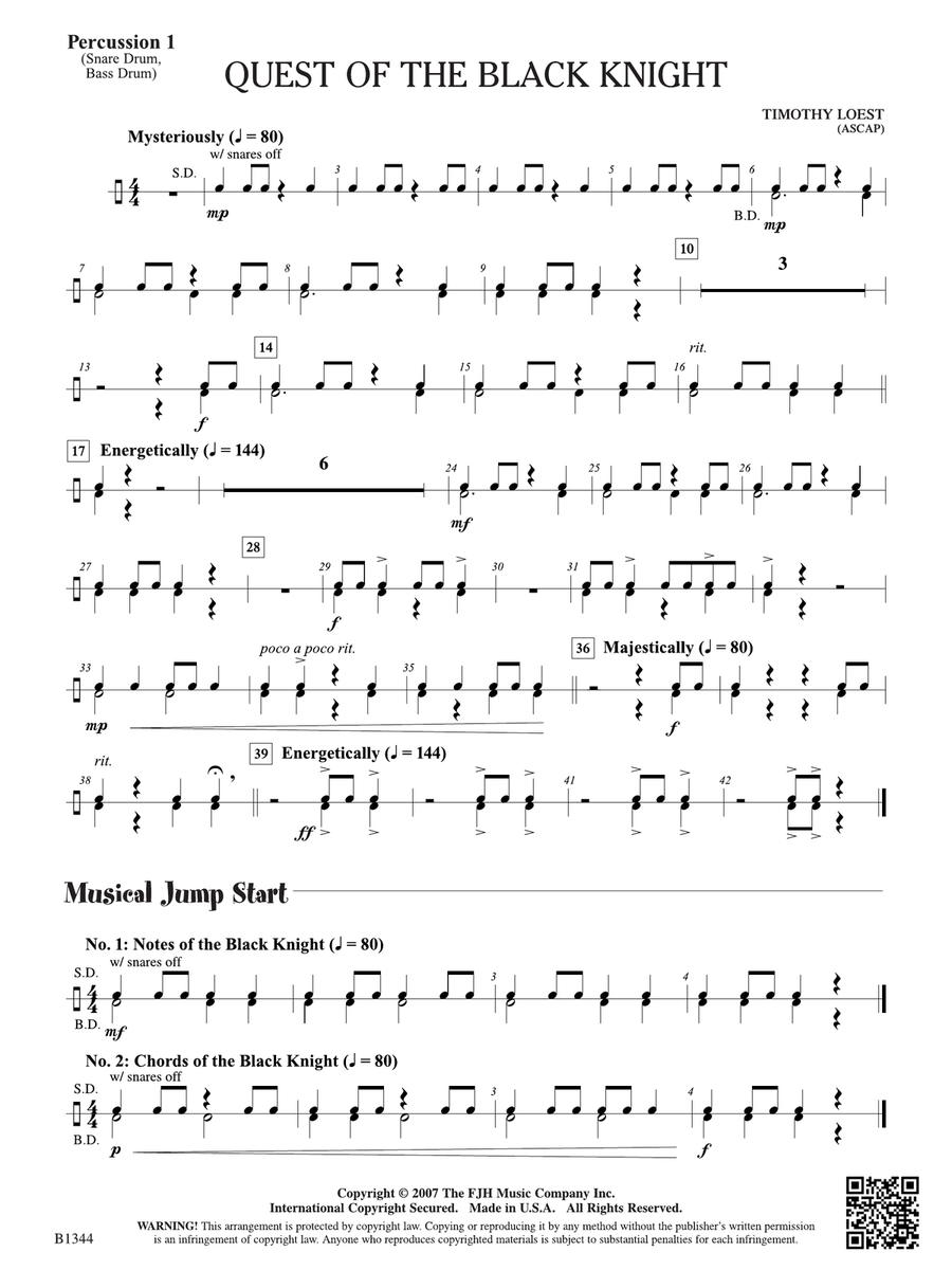 Quest of the Black Knight: Percussion 1 Percussion scores gallery preview page 1