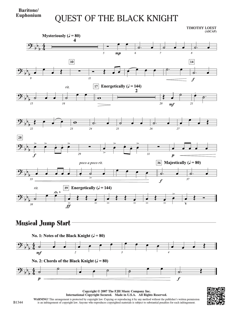 Quest of the Black Knight: Baritone/Euphonium Baritone Horn scores gallery preview page 1