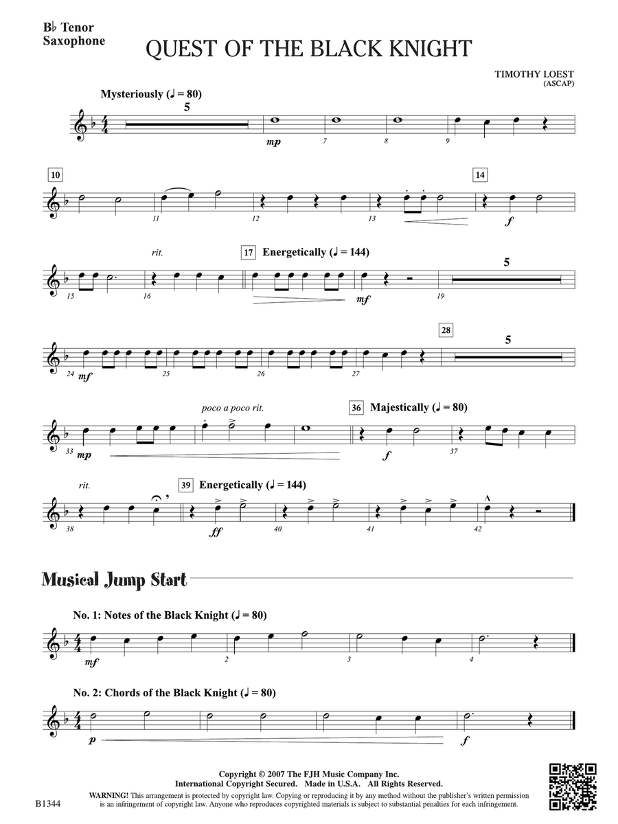 Quest of the Black Knight: B-flat Tenor Saxophone Tenor Saxophone scores gallery preview page 1