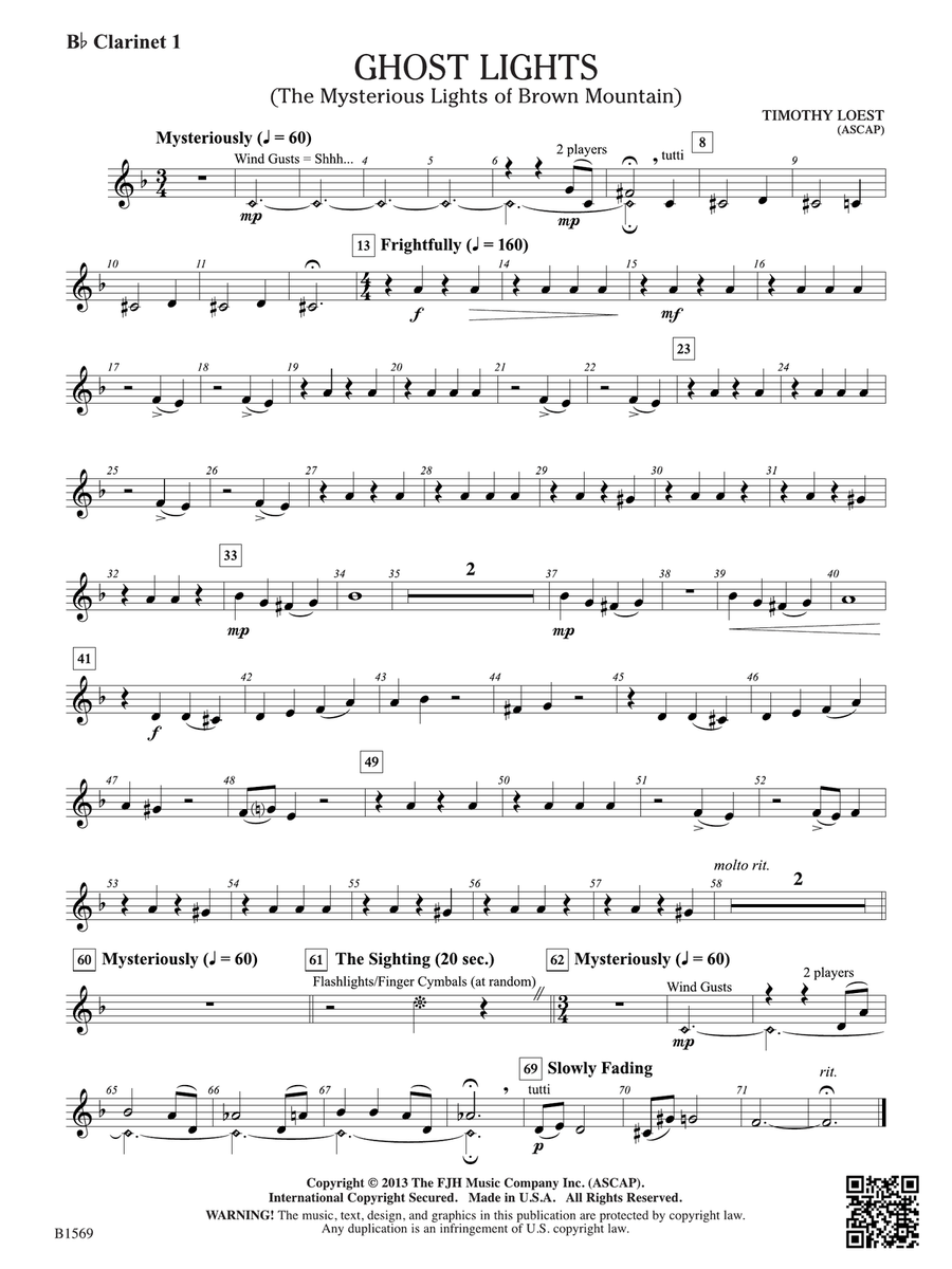Ghost Lights: B-flat Clarinet 1 B-Flat Clarinet scores gallery preview page 1