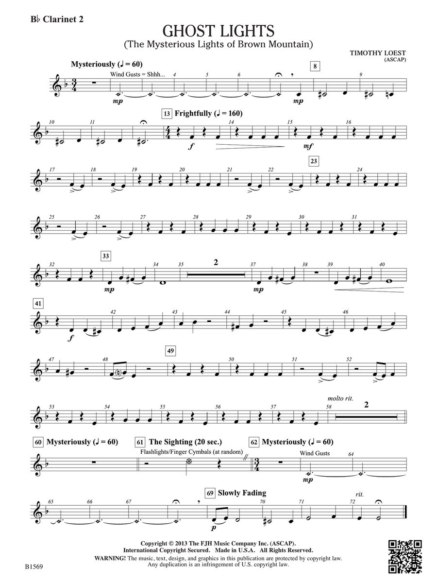Ghost Lights: B-flat Clarinet 2 B-Flat Clarinet scores gallery preview page 1