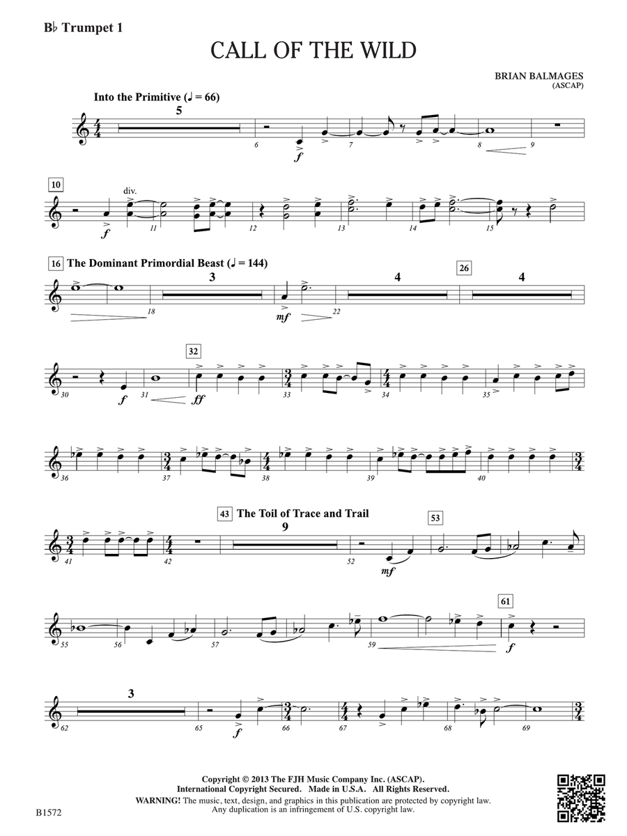 Call of the Wild: B-flat Trumpet 1 B-Flat Trumpet scores gallery preview page 1