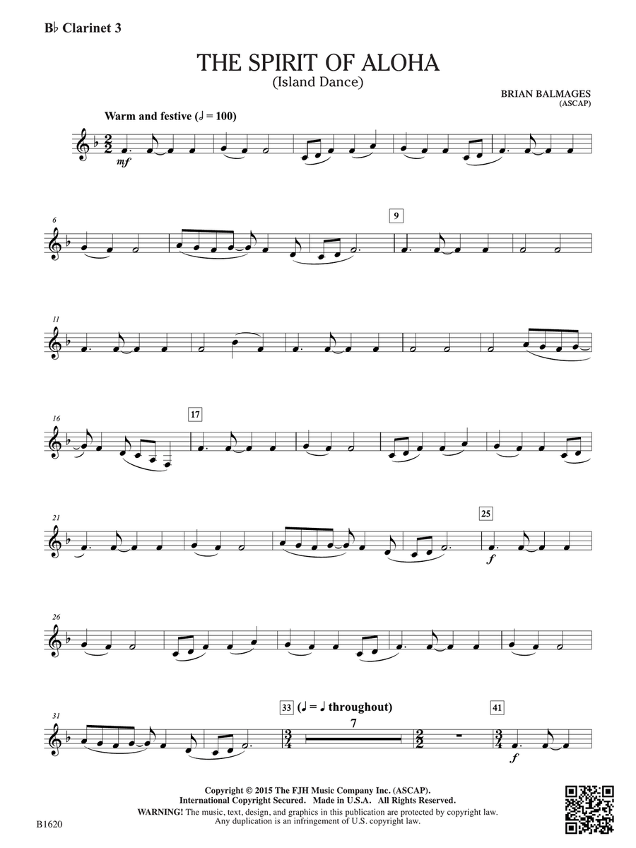 The Spirit of Aloha (Island Dance): B-flat Clarinet 3 B-Flat Clarinet scores gallery preview page 1