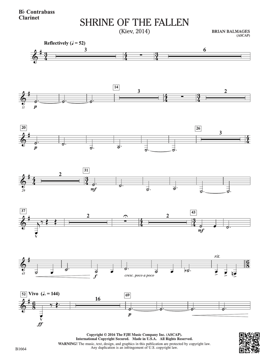 Shrine of the Fallen: B-flat Contrabass Clarinet Bass Clarinet scores gallery preview page 1