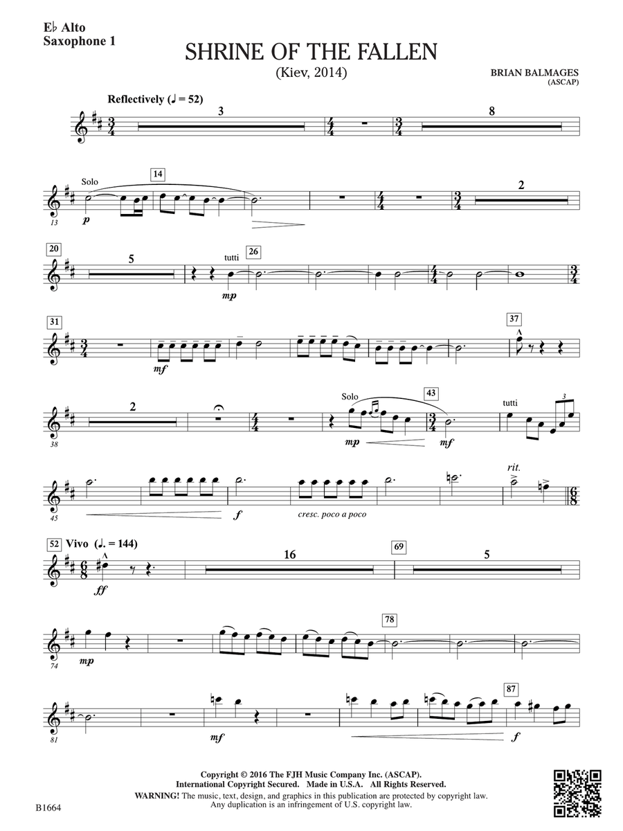 Shrine of the Fallen: E-flat Alto Saxophone 1 Alto Saxophone scores gallery preview page 1
