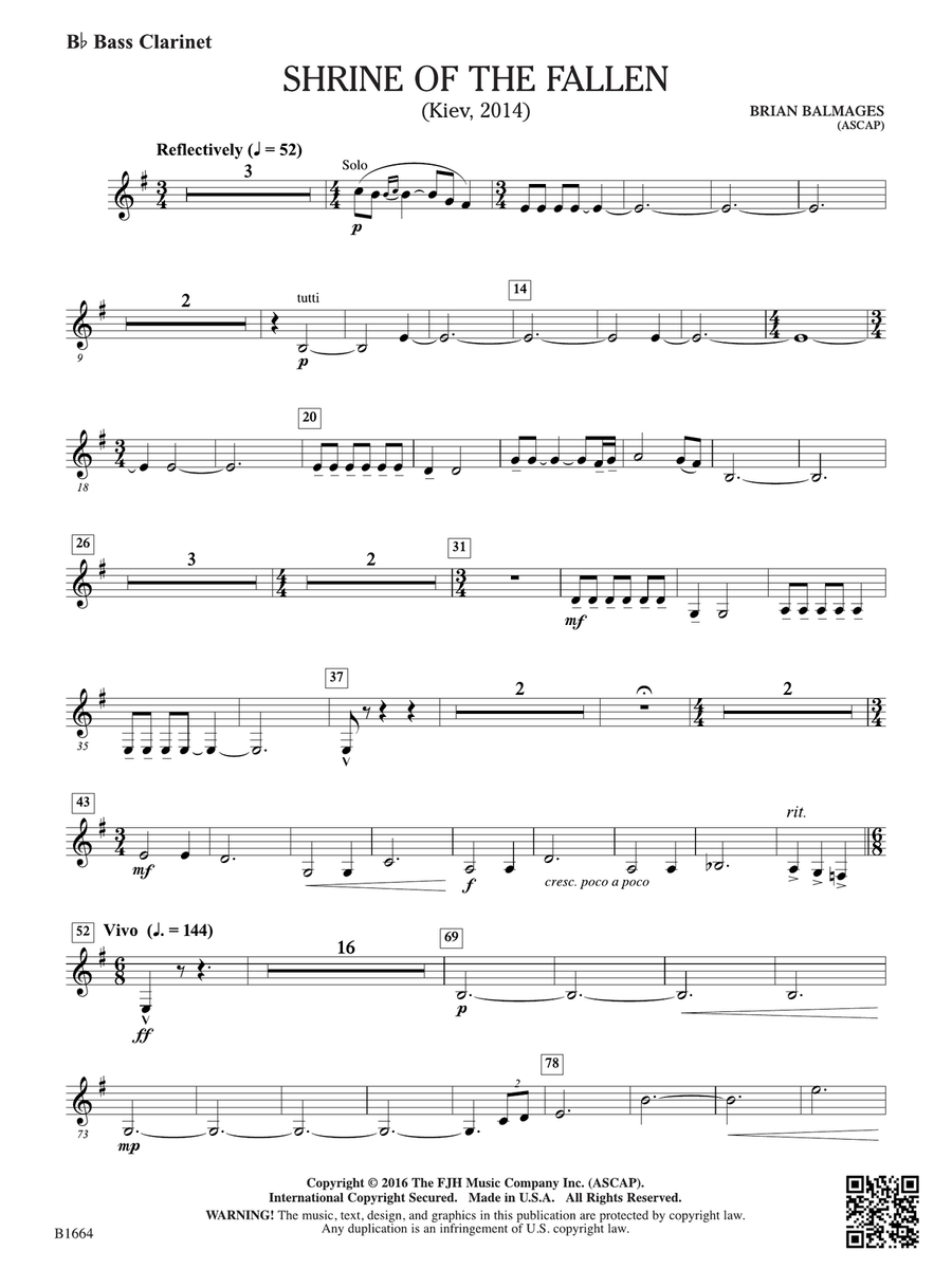 Shrine of the Fallen: B-flat Bass Clarinet Bass Clarinet scores gallery preview page 1