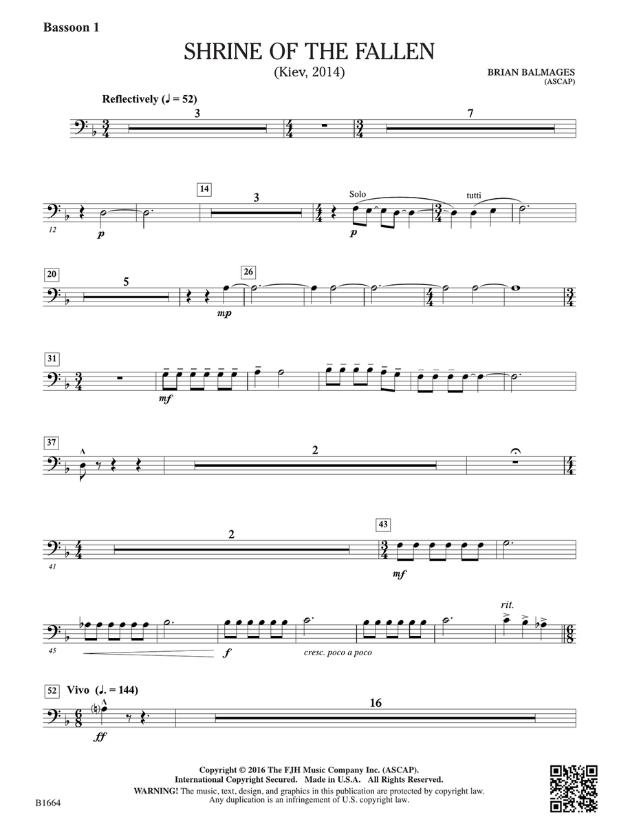 Shrine of the Fallen: Bassoon 1 Bassoon scores gallery preview page 1
