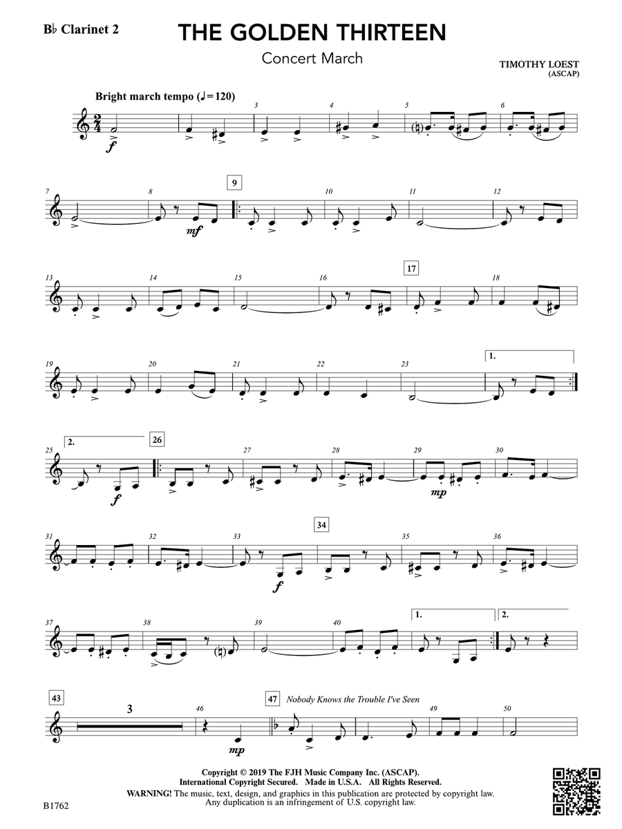 The Golden Thirteen: B-flat Clarinet 2 B-Flat Clarinet scores gallery preview page 1