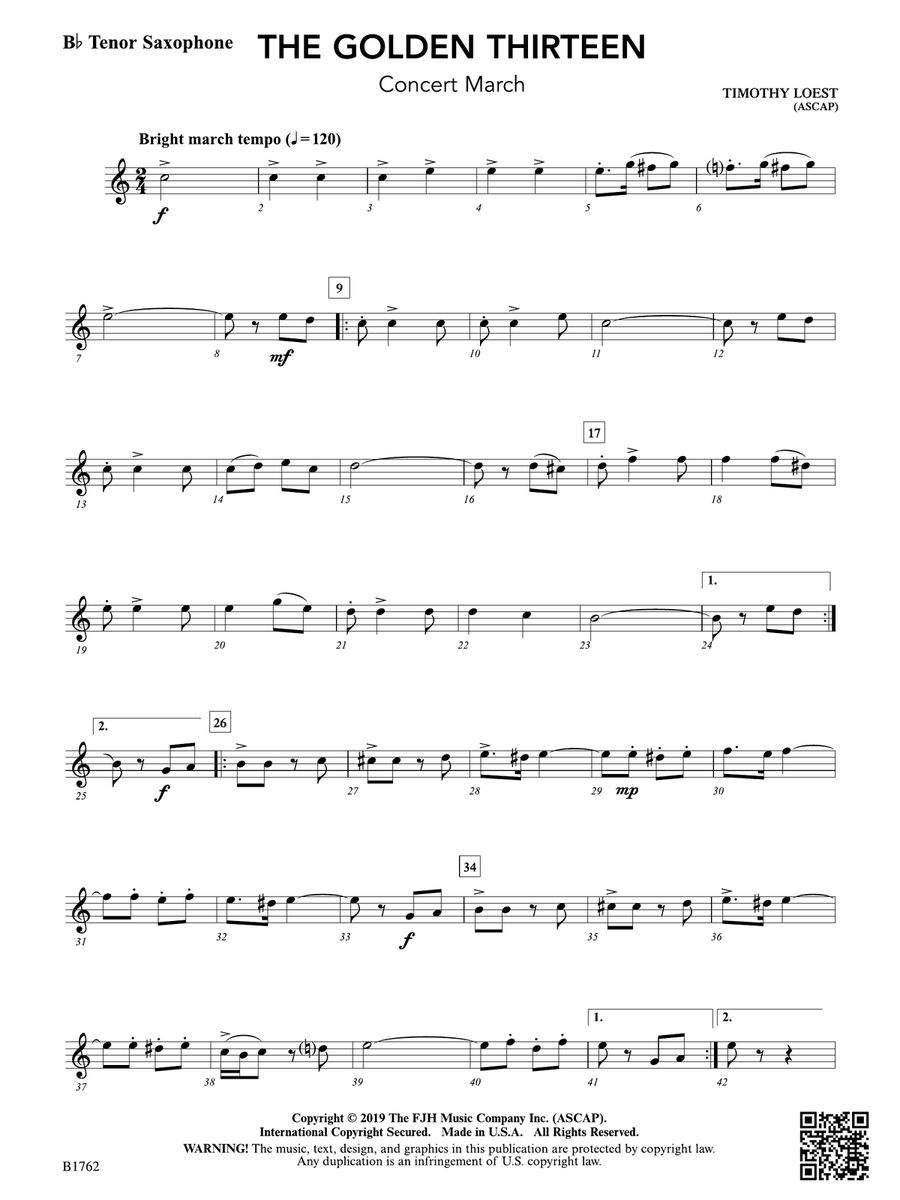 The Golden Thirteen: B-flat Tenor Saxophone Tenor Saxophone scores gallery preview page 1