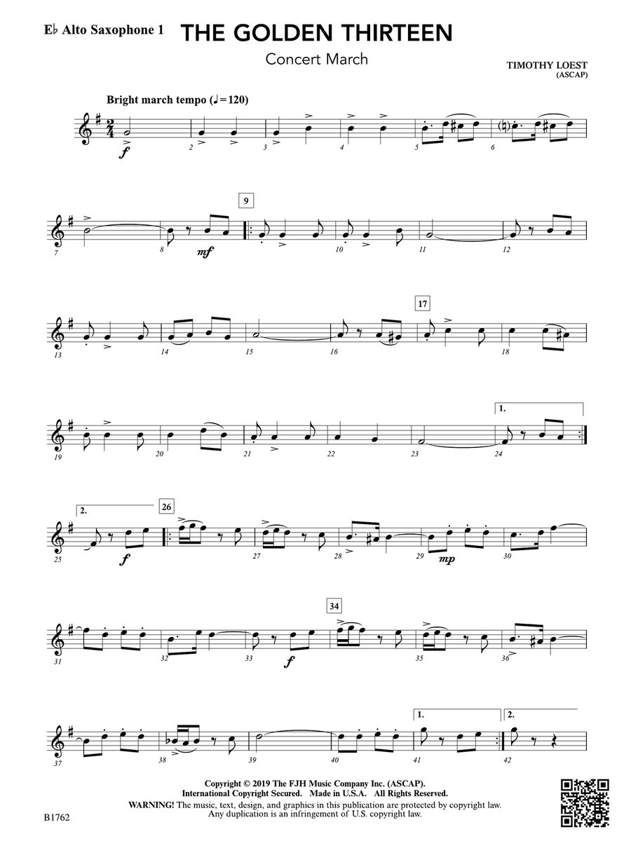 The Golden Thirteen: E-flat Alto Saxophone 1 Alto Saxophone scores gallery preview page 1