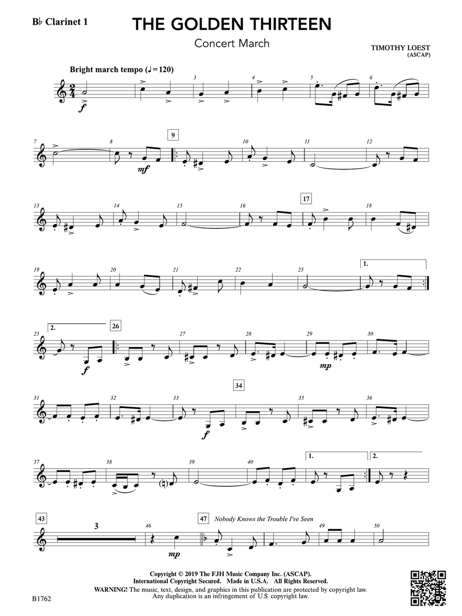 The Golden Thirteen: B-flat Clarinet 1 B-Flat Clarinet scores gallery preview page 1
