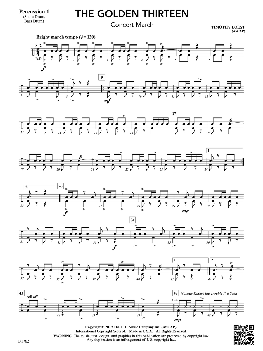The Golden Thirteen: Percussion 1 Percussion scores gallery preview page 1