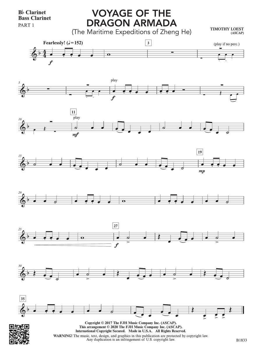Voyage of the Dragon Armada: Part 1 - B-flat Clarinet / Bass Clarinet String Orchestra scores gallery preview page 1