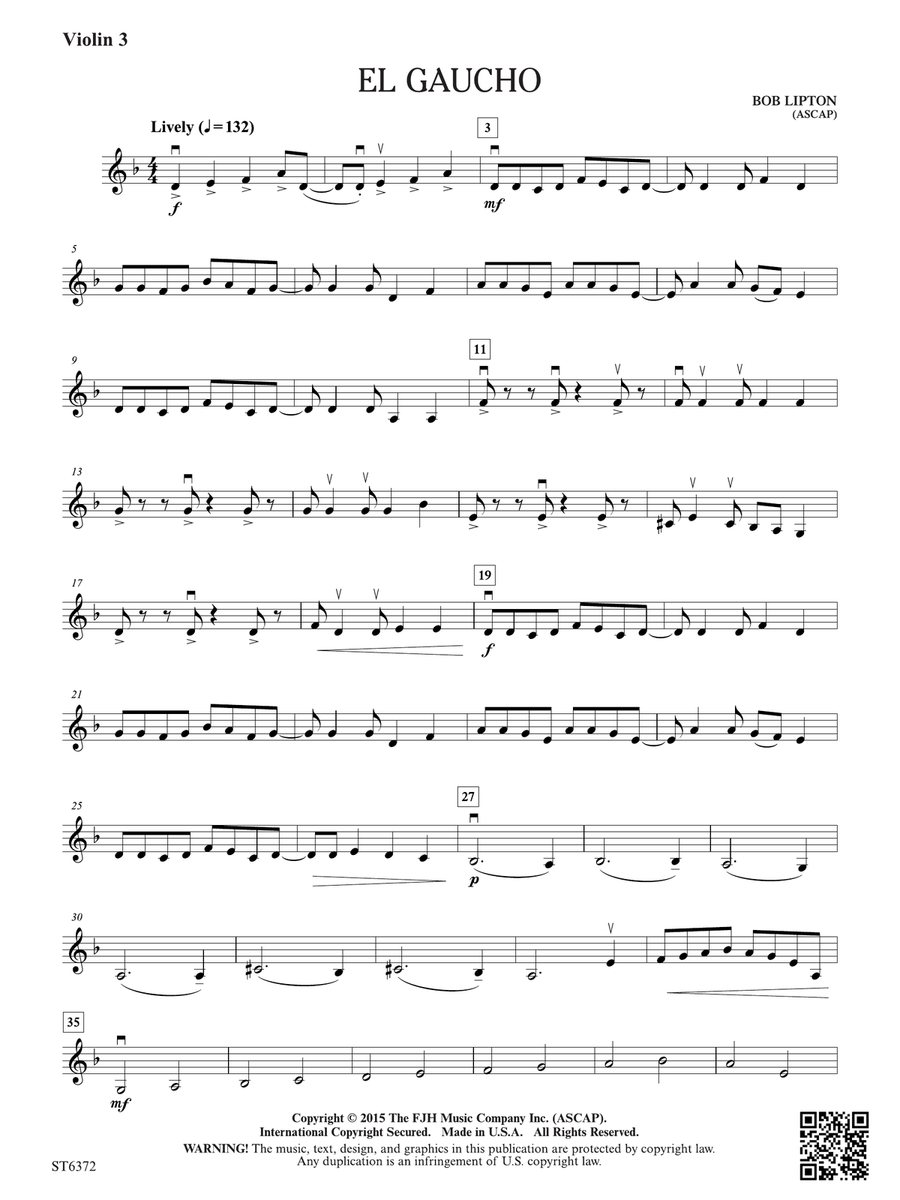 El Gaucho: Violin 3 (Viola T.C.) Viola scores gallery preview page 1