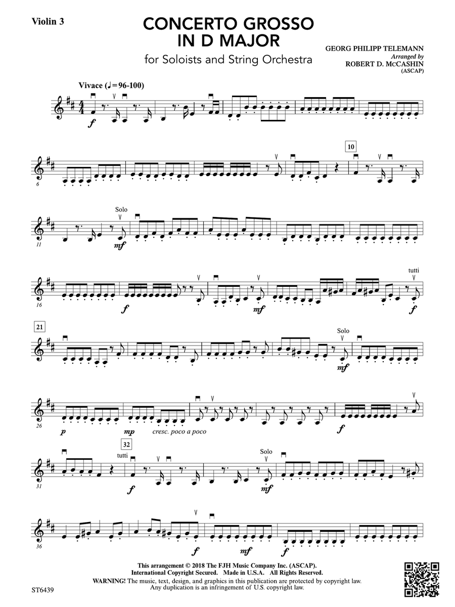 Concerto Grosso in D Major: Violin 3 (Viola T.C.) Viola scores gallery preview page 1