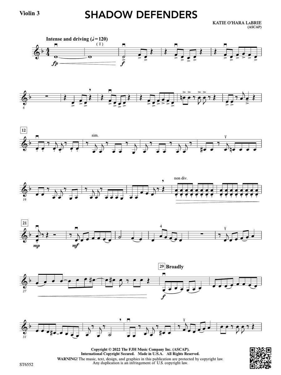 Shadow Defenders: Violin 3 (Viola T.C.) Viola scores gallery preview page 1