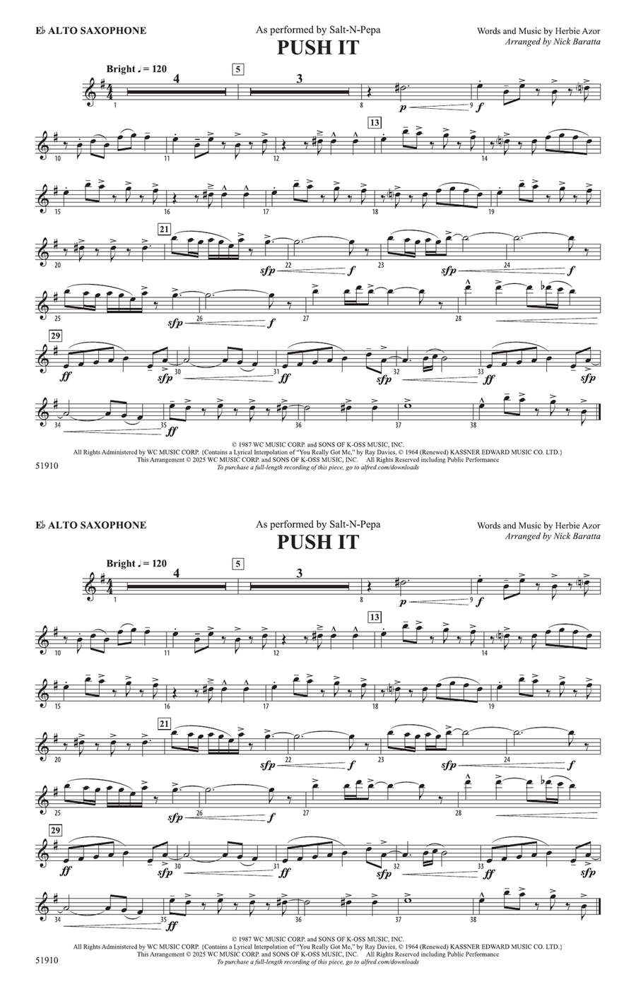 Push It: E-flat Alto Saxophone Alto Saxophone scores gallery preview page 1