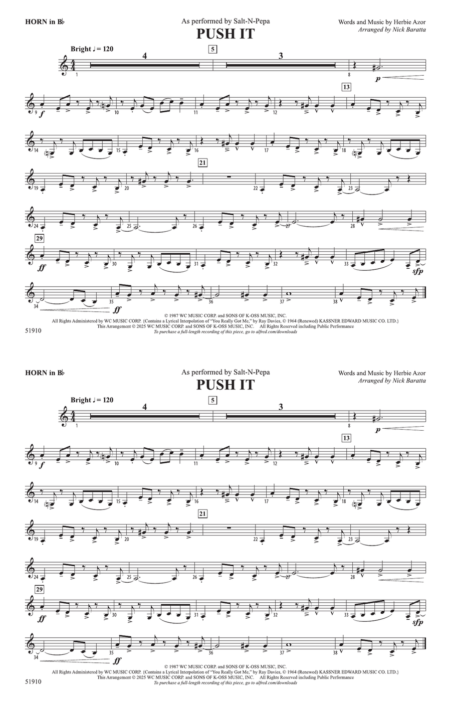 Push It: Horn in B flat Push It: Horn in B flat Horn Solo scores gallery preview page 1