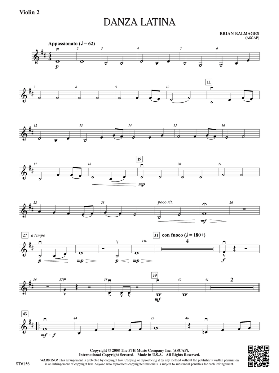 Danza Latina (for Solo Viola or Violin and Orchestra): Violin 2 Violin scores gallery preview page 1
