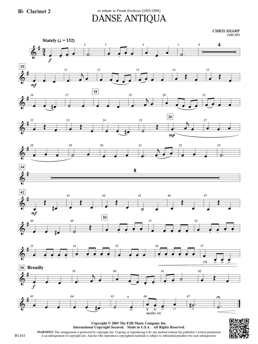 Danse Antiqua: B-flat Clarinet 2 B-Flat Clarinet scores gallery preview page 1