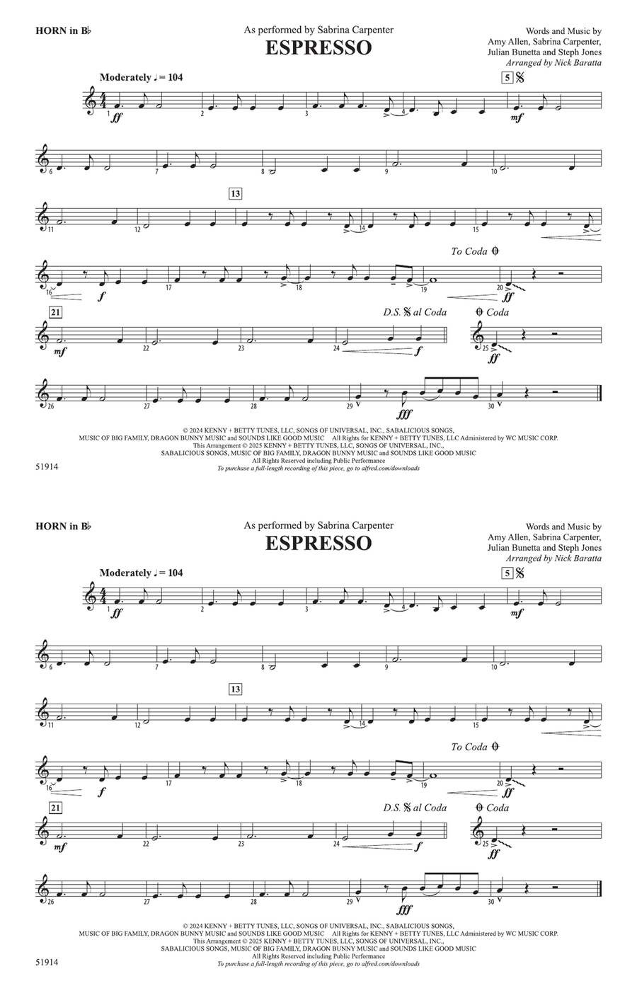 Espresso: Horn in B flat Espresso: Horn in B flat Horn Solo scores gallery preview page 1