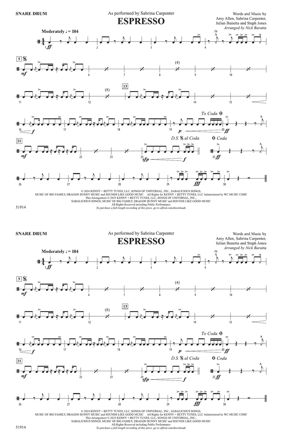 Espresso: Snare Drum Espresso: Snare Drum Snare Drum scores gallery preview page 1