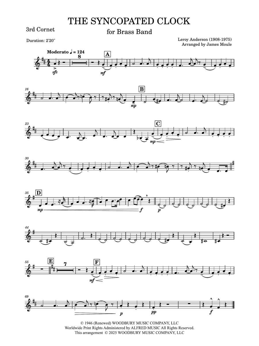 The Syncopated Clock: 3rd Cornet Brass Band scores gallery preview page 1