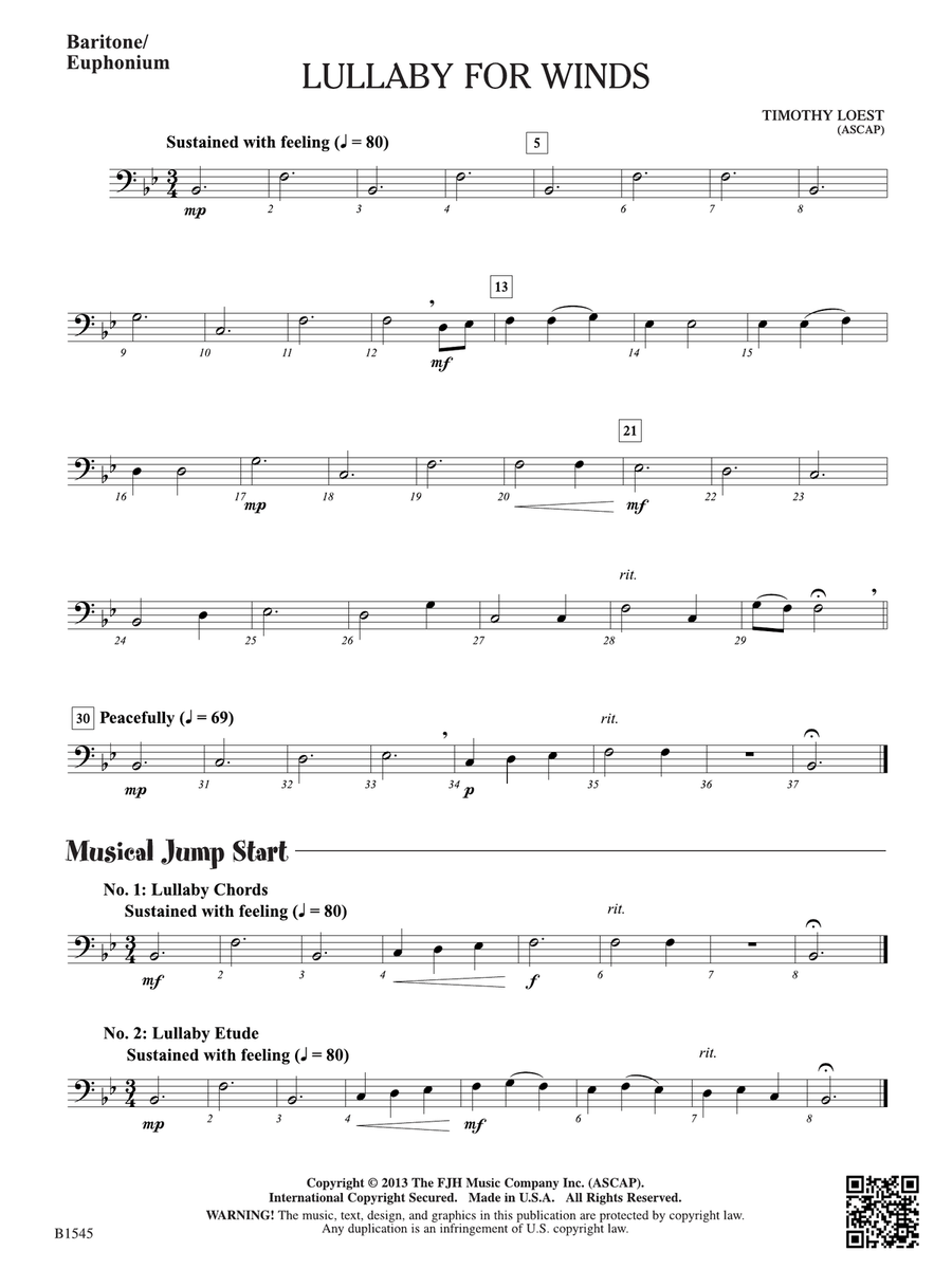 Lullaby for Winds: Baritone/Euphonium Baritone Horn scores gallery preview page 1