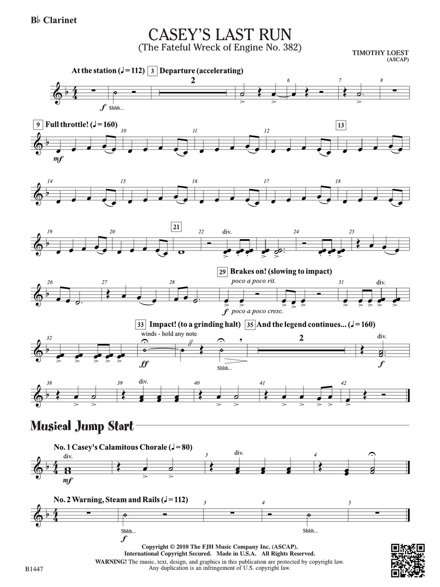 Casey's Last Run: B-flat Clarinet B-Flat Clarinet scores gallery preview page 1