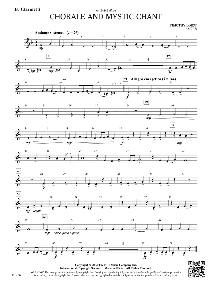 Chorale and Mystic Chant: B-flat Clarinet 2 B-Flat Clarinet scores gallery preview page 1