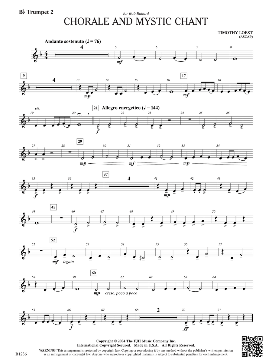 Chorale and Mystic Chant: B-flat Trumpet 2 B-Flat Trumpet scores gallery preview page 1
