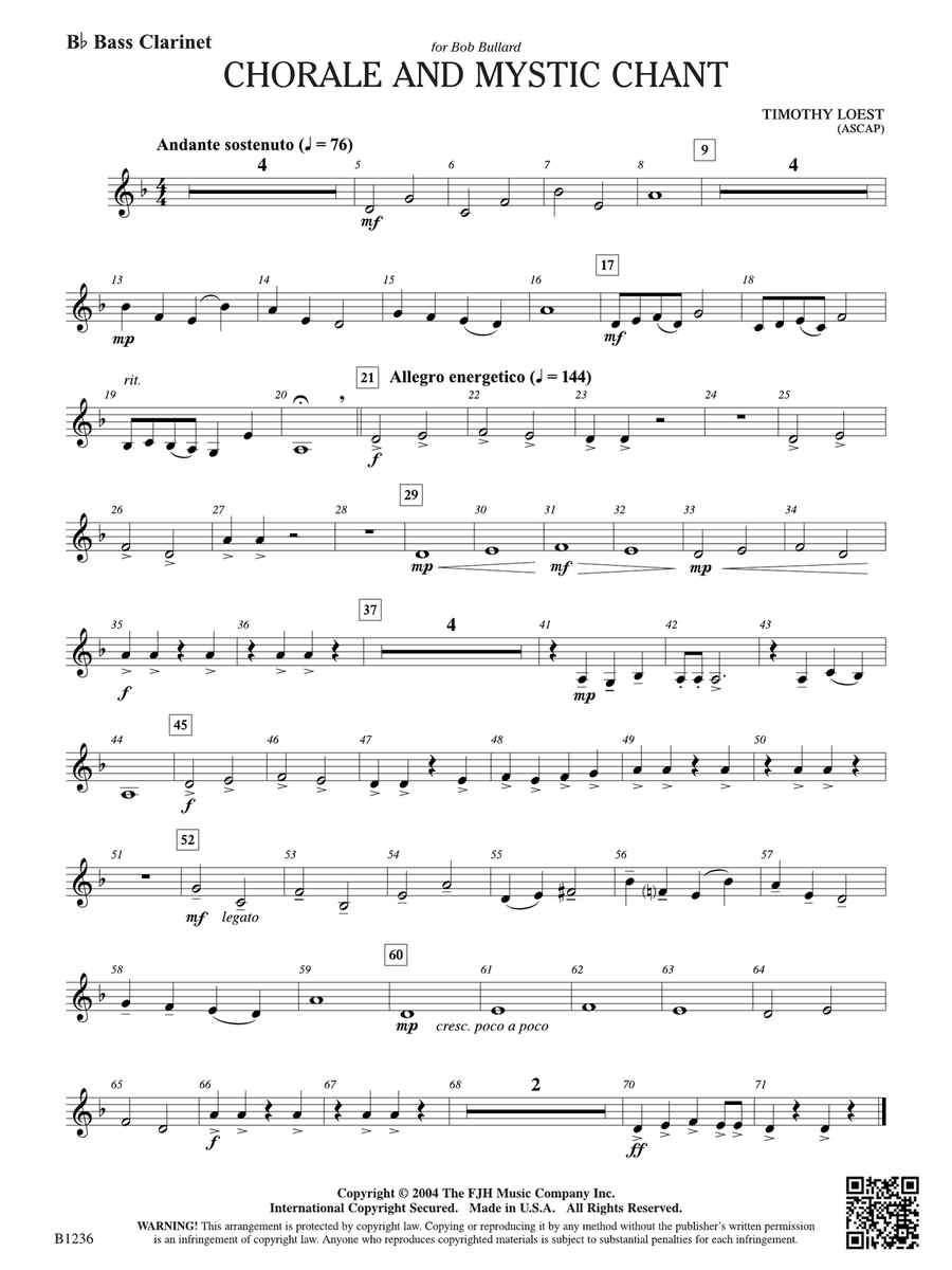 Chorale and Mystic Chant: B-flat Bass Clarinet Bass Clarinet scores gallery preview page 1