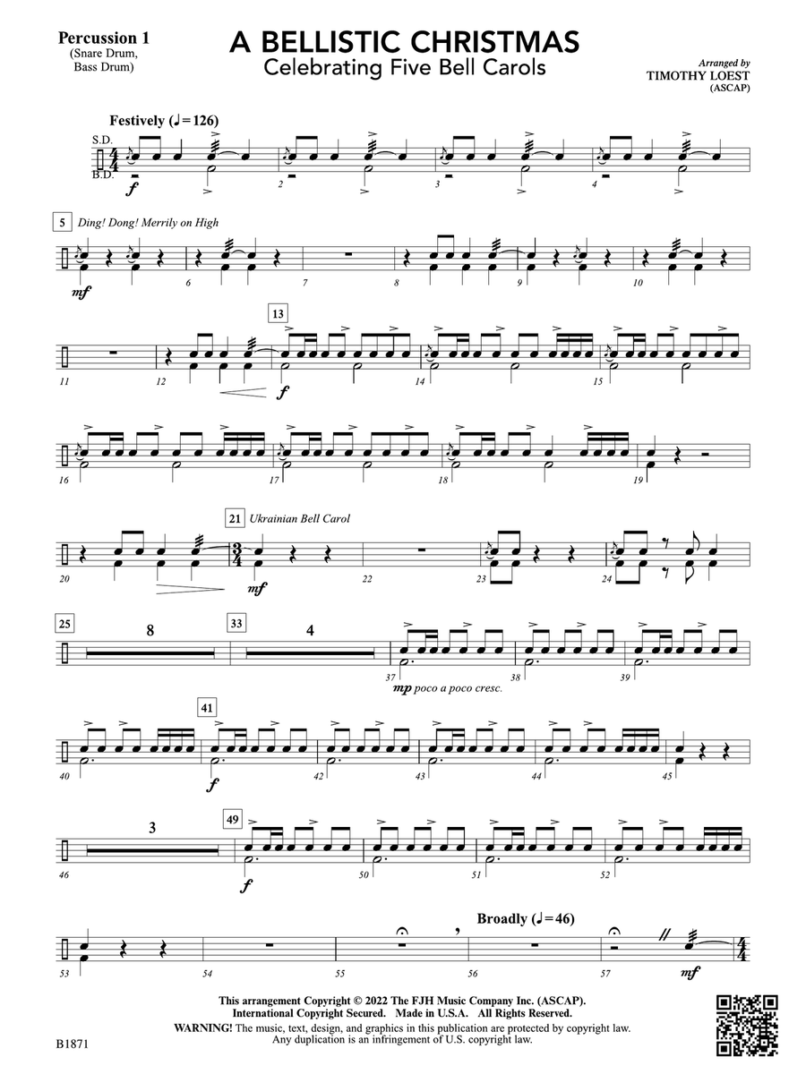 A Bellistic Christmas: Percussion 1 Percussion scores gallery preview page 1