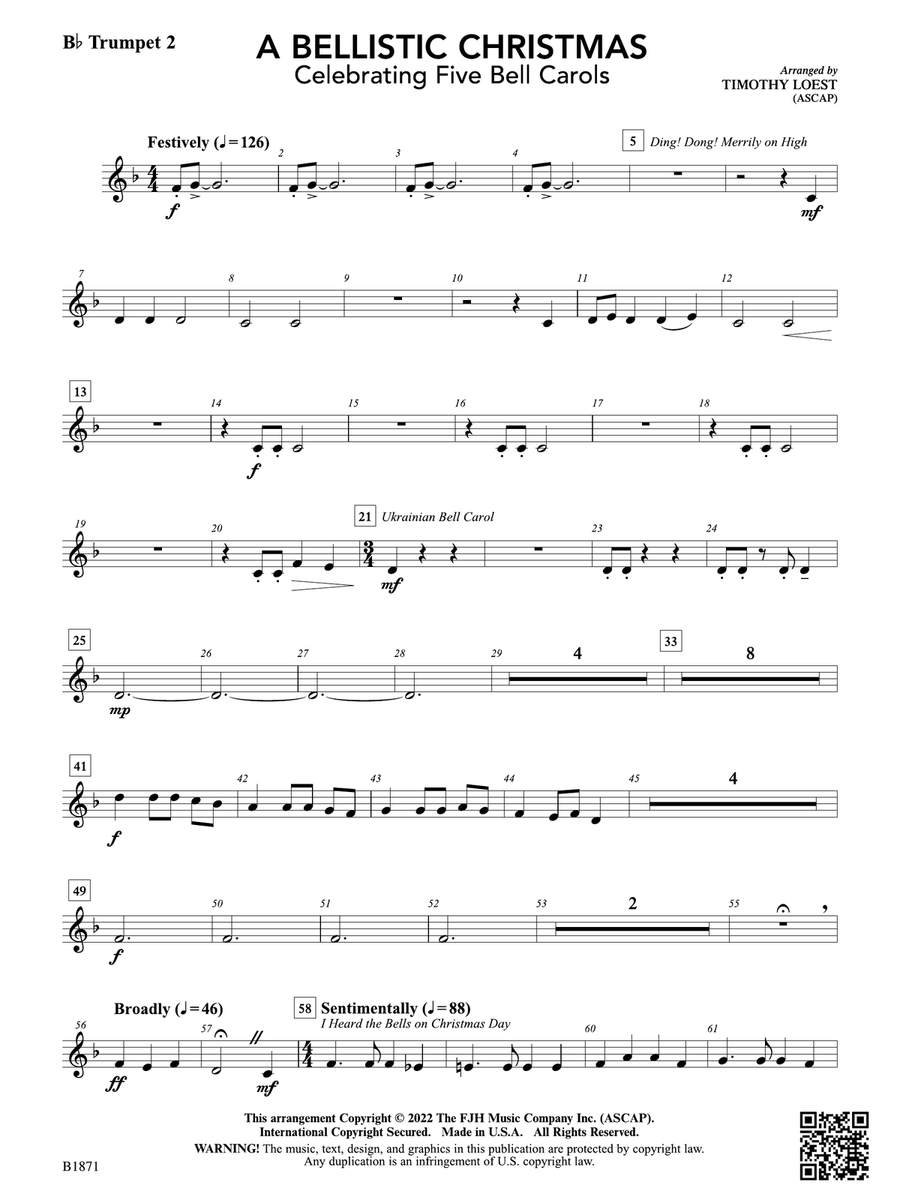 A Bellistic Christmas: B-flat Trumpet 2 B-Flat Trumpet scores gallery preview page 1