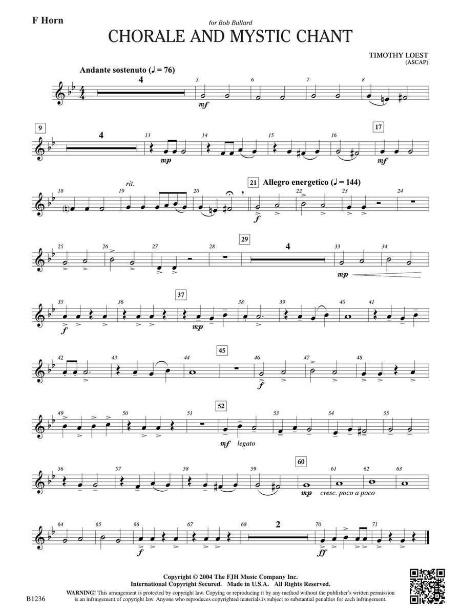 Chorale and Mystic Chant: F Horn Part scores gallery preview page 1