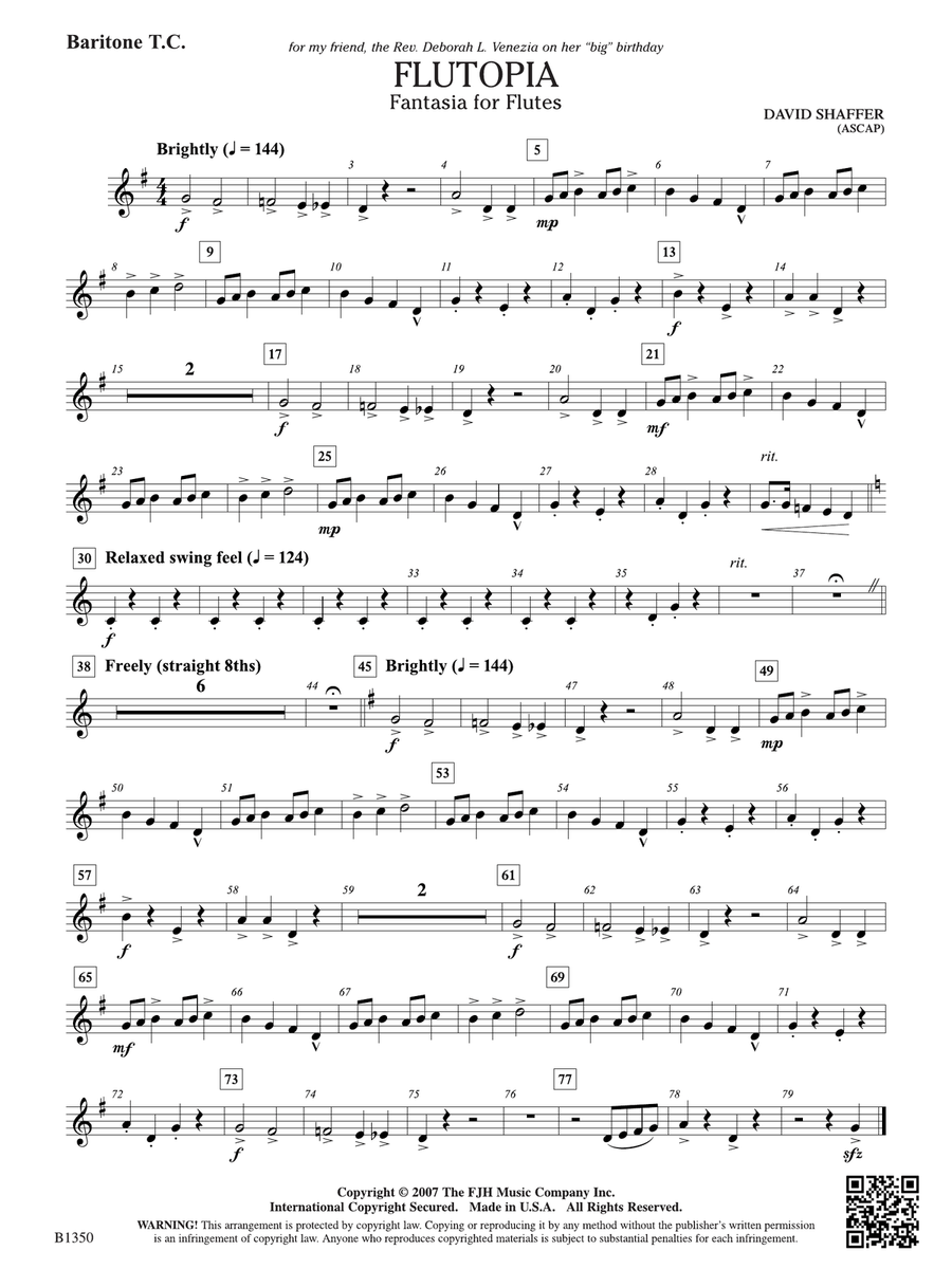 Flutopia (Fantasia for Flutes): Baritone T.C. Flute scores gallery preview page 1