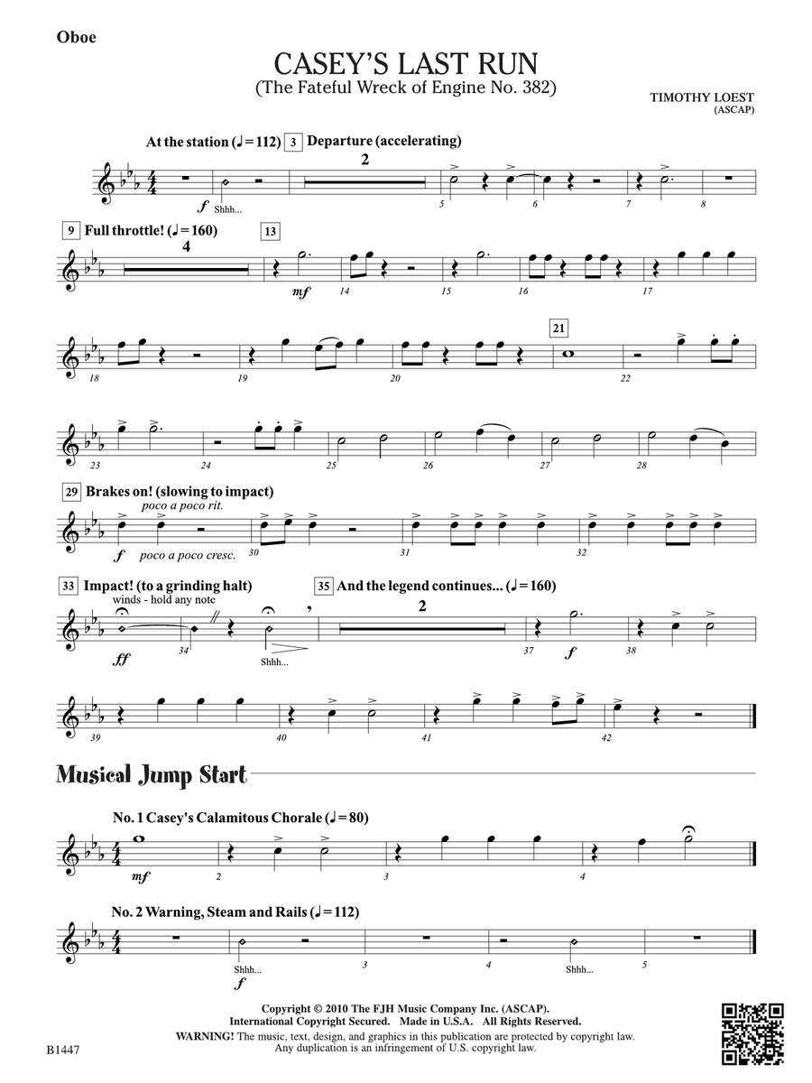 Casey's Last Run: Oboe Casey's Last Run: Oboe Oboe scores gallery preview page 1