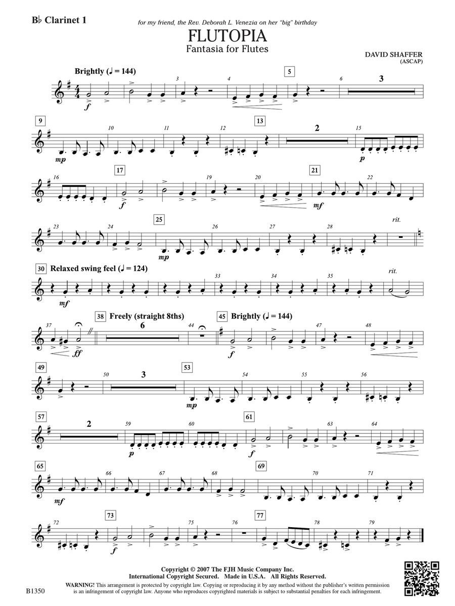 Flutopia (Fantasia for Flutes): B-flat Clarinet 1 B-Flat Clarinet scores gallery preview page 1