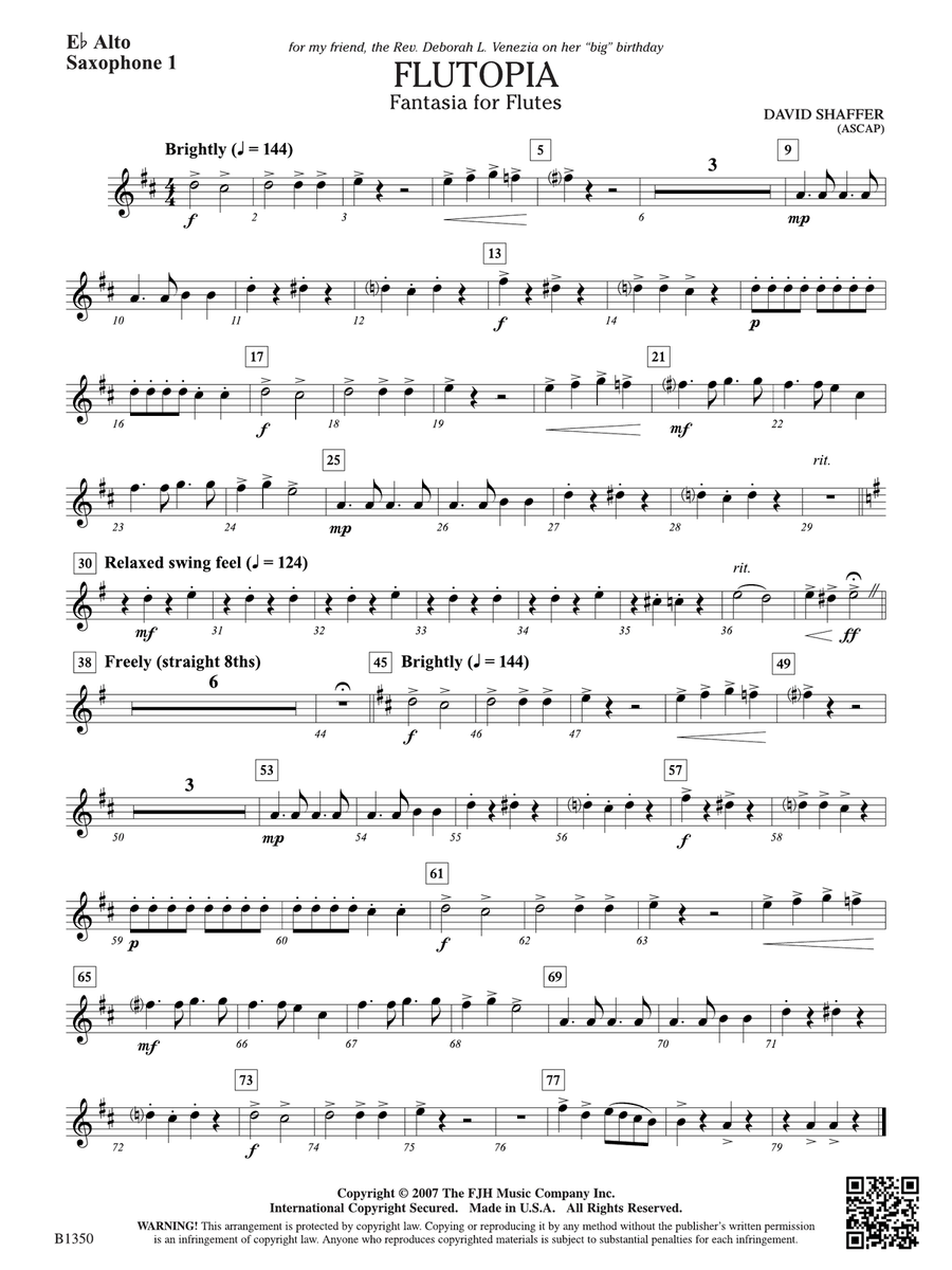 Flutopia (Fantasia for Flutes): E-flat Alto Saxophone 1 Flute scores gallery preview page 1