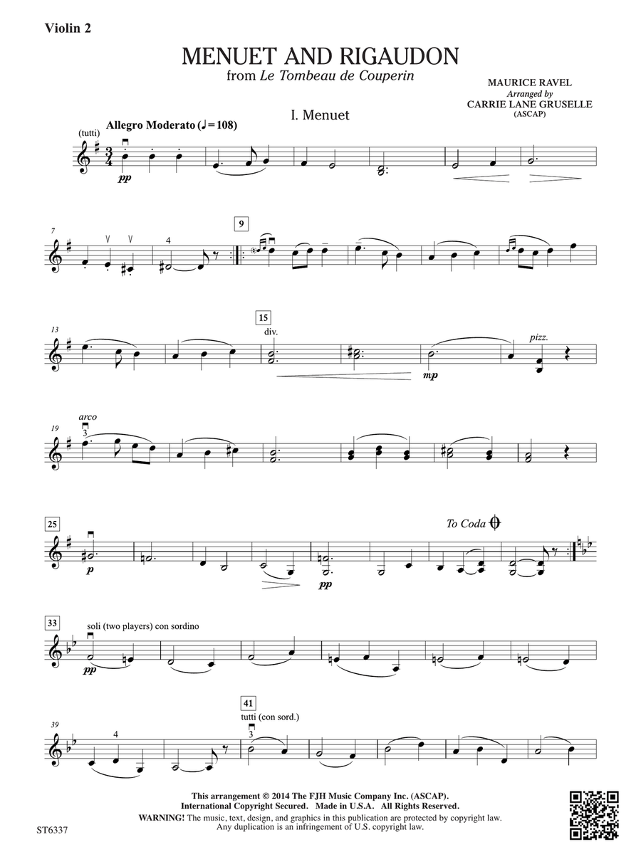 Menuet and Rigaudon: Violin 2 Violin scores gallery preview page 1