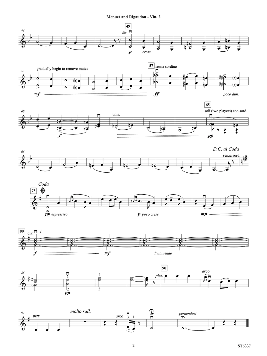 Menuet and Rigaudon: Violin 2 Violin scores gallery preview page 2