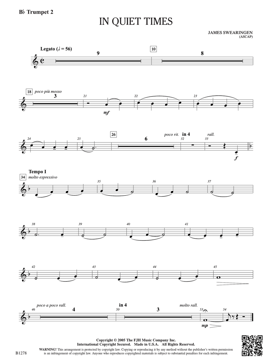 In Quiet Times: B-flat Trumpet 2 B-Flat Trumpet scores gallery preview page 1