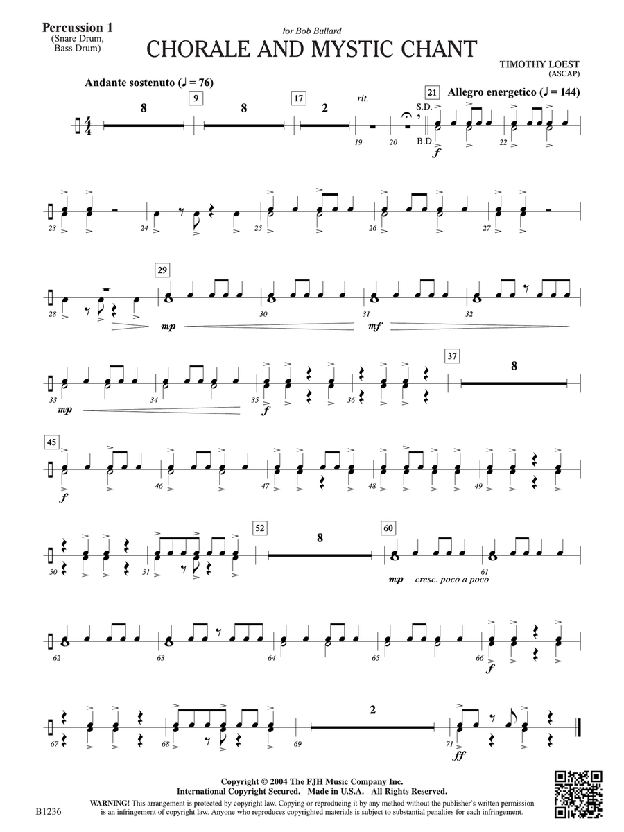 Chorale and Mystic Chant: Percussion 1 Part scores gallery preview page 1