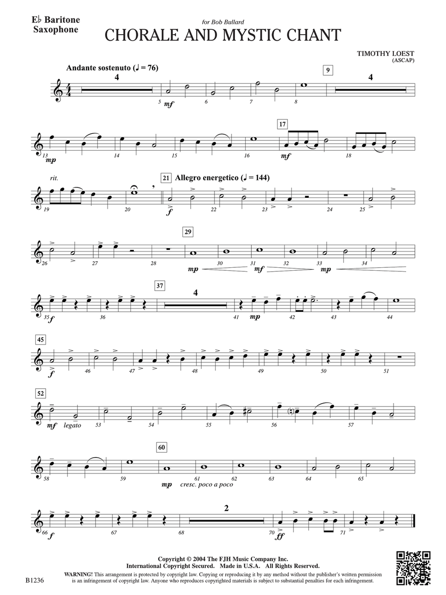Chorale and Mystic Chant: E-flat Baritone Saxophone Baritone Saxophone scores gallery preview page 1