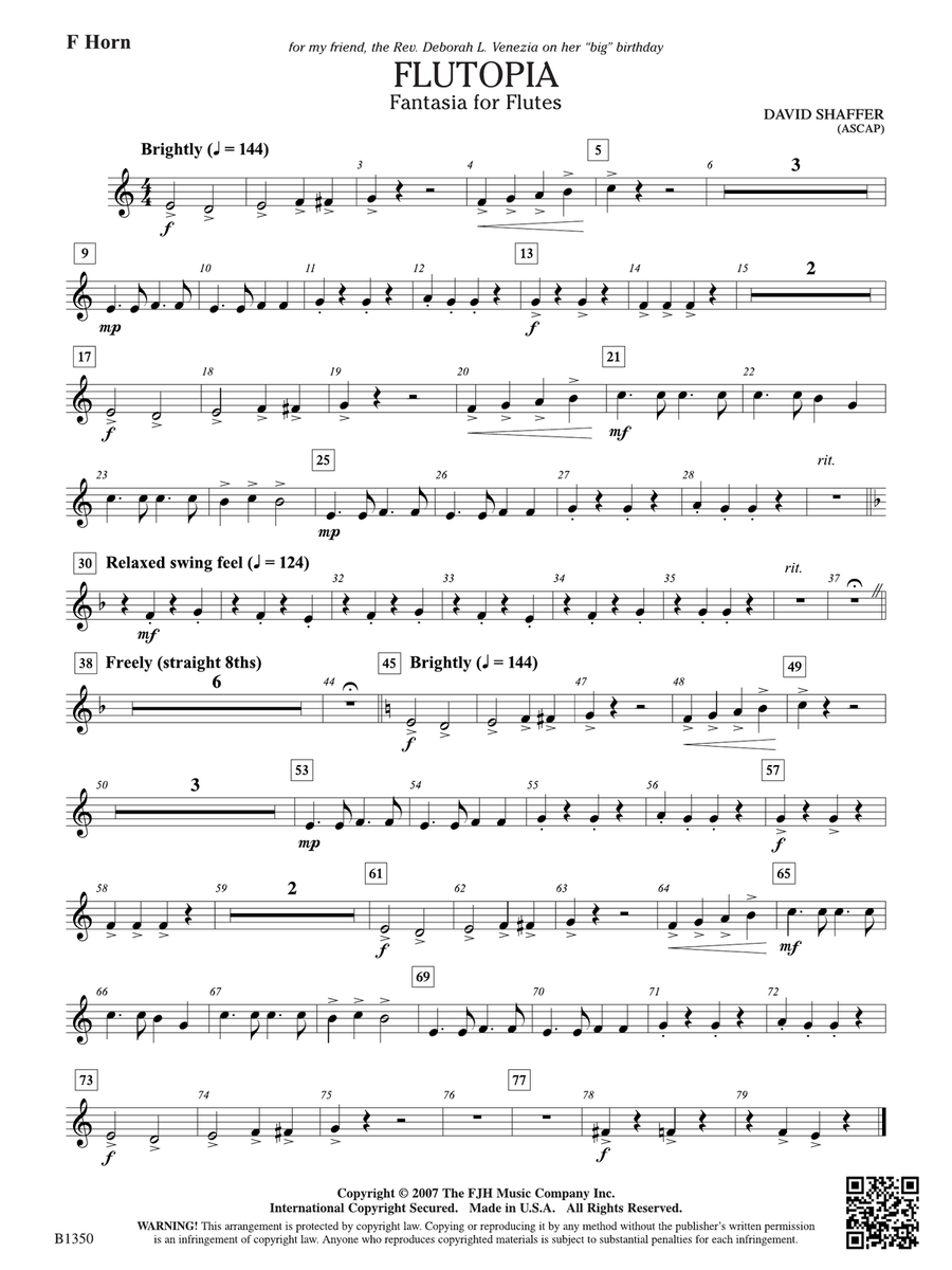 Flutopia (Fantasia for Flutes): F Horn Flute scores gallery preview page 1