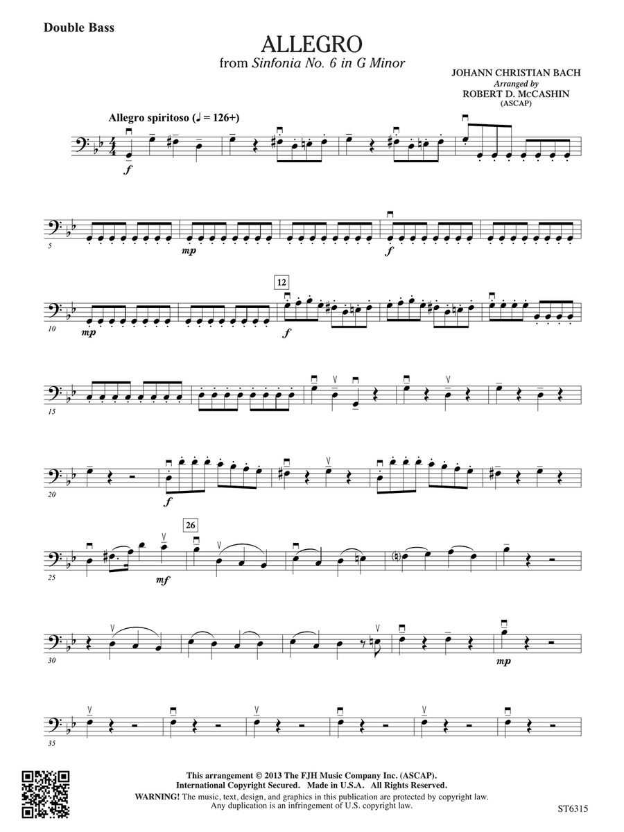 Allegro from Sinfonia No. 6: Double Bass Double Bass scores gallery preview page 1