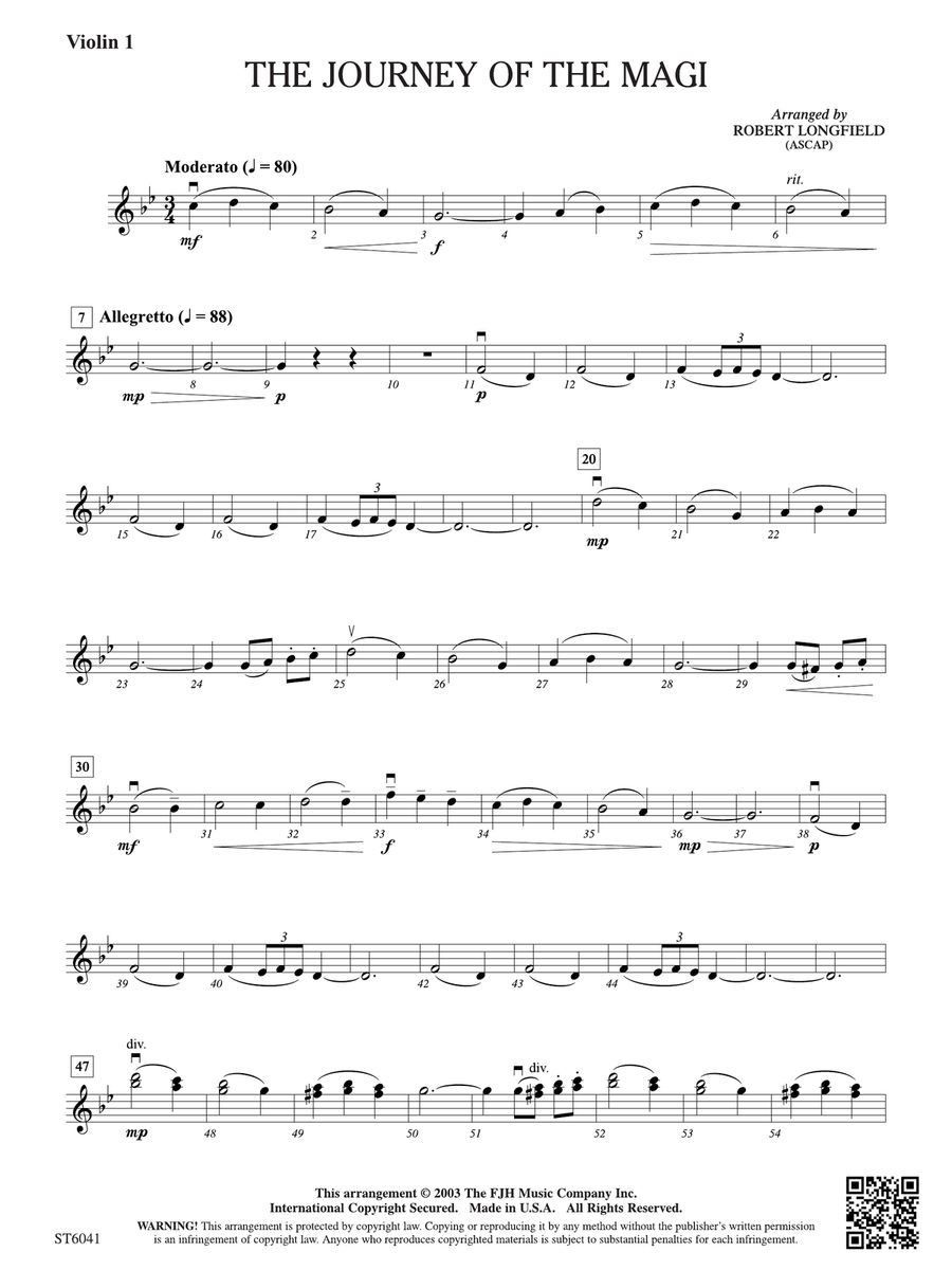 The Journey of the Magi: Violin 1 Violin scores gallery preview page 1