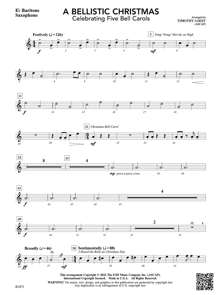 A Bellistic Christmas: E-flat Baritone Saxophone Baritone Saxophone scores gallery preview page 1