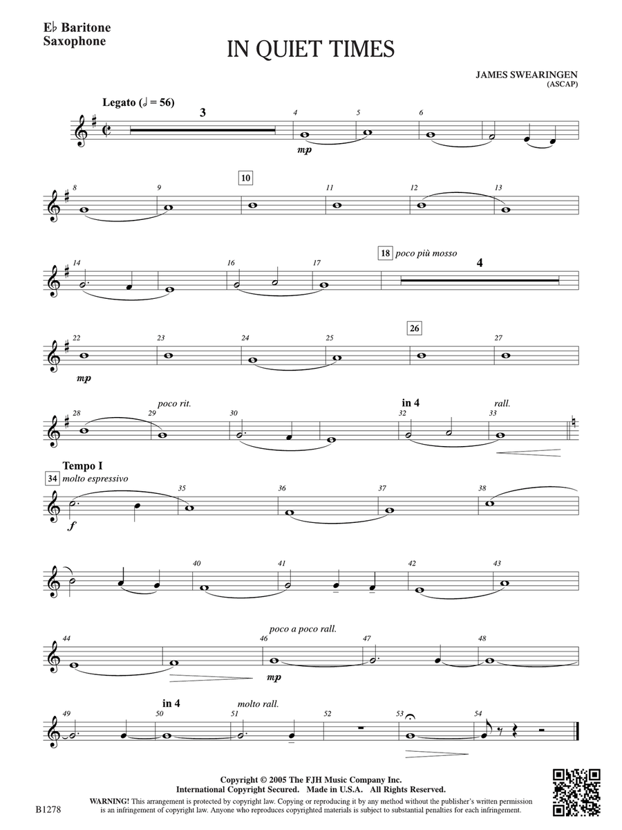 In Quiet Times: E-flat Baritone Saxophone Baritone Saxophone scores gallery preview page 1