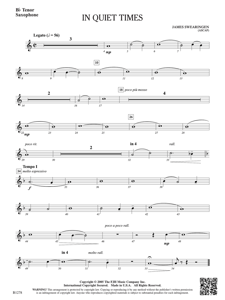 In Quiet Times: B-flat Tenor Saxophone Tenor Saxophone scores gallery preview page 1